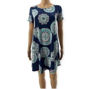 SJS Blue Medallion Shift Dress Size M